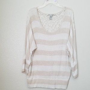 American Rag Cream and White Striped Lace Back Top